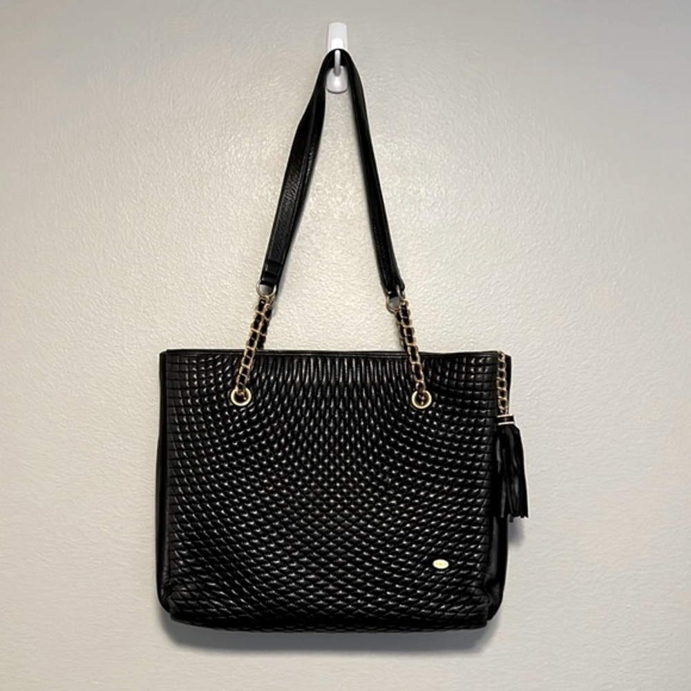 Bally Vintage Quilted Leather Purse, Black-Gold